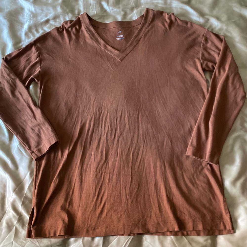 J. Jill Women's S Brown V-Neck Tunic Simply Supima Medium Pullover Knit Top, A28